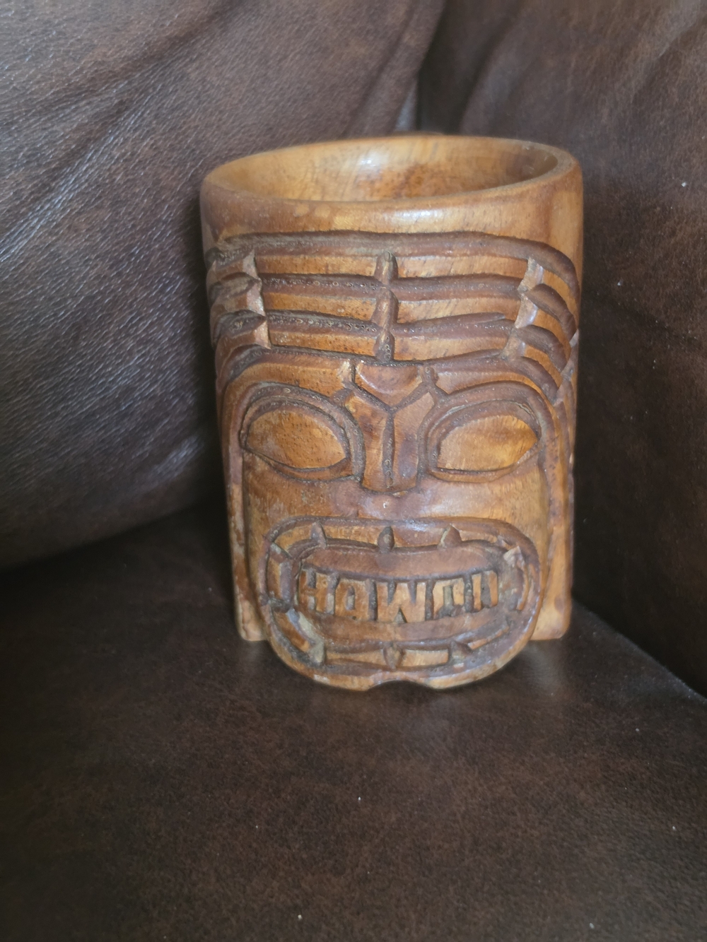 Antique Collection Hawaii Carved Wood Tiki Cup – Brown
